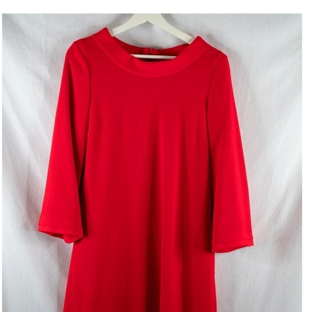 Goat Wool Shift Dress Womens 4 Red Excellent Roll Collar 3/4 Sleeve Lined Retro